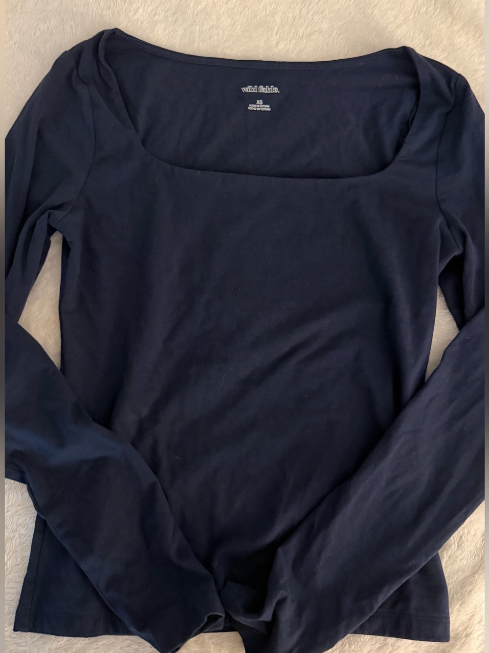 Navy Long-Sleeve Square Neck Top